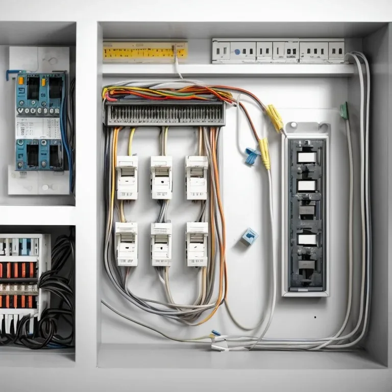 Panel eléctrico con circuitos y manos de técnico